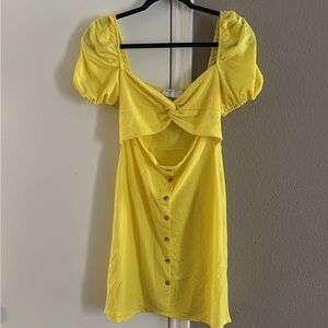 ASOS Yellow Ruched Puff Sleeve Sundress